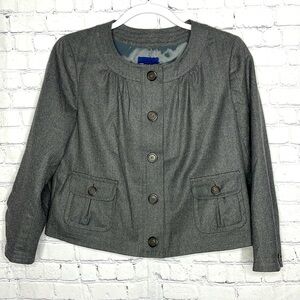 J. Crew Gray Wool Cropped Collarless Blazer Career Jacket  4 Button Front - Sz 8